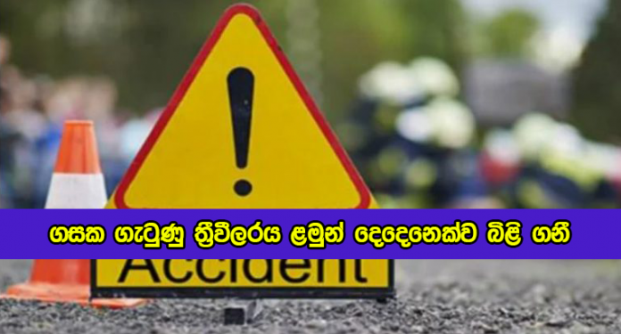 Threewheel Accident in Hambegamuwa - ගසක ගැටුණු ත්‍රීවීලරය ළමුන් දෙදෙනෙක්ව බිළි ගනී