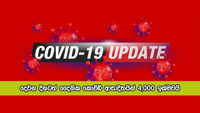 Covid New Cases in Sri Lanka Today - දෙවන දිනටත් දෛනික කොවිඩ් ආසාදිතයින් 4,000 ඉක්මවයි