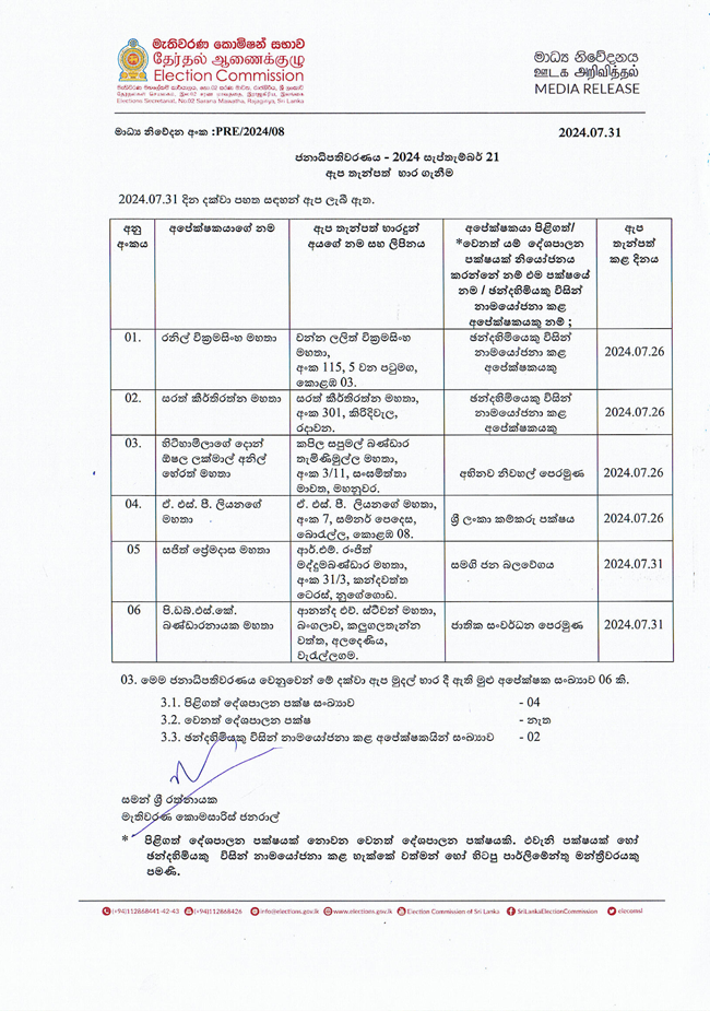 2024 ජනාධිපතිවරණය සඳහා